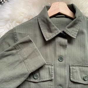 100% Cotton Army Green Cropped Shacket -small-